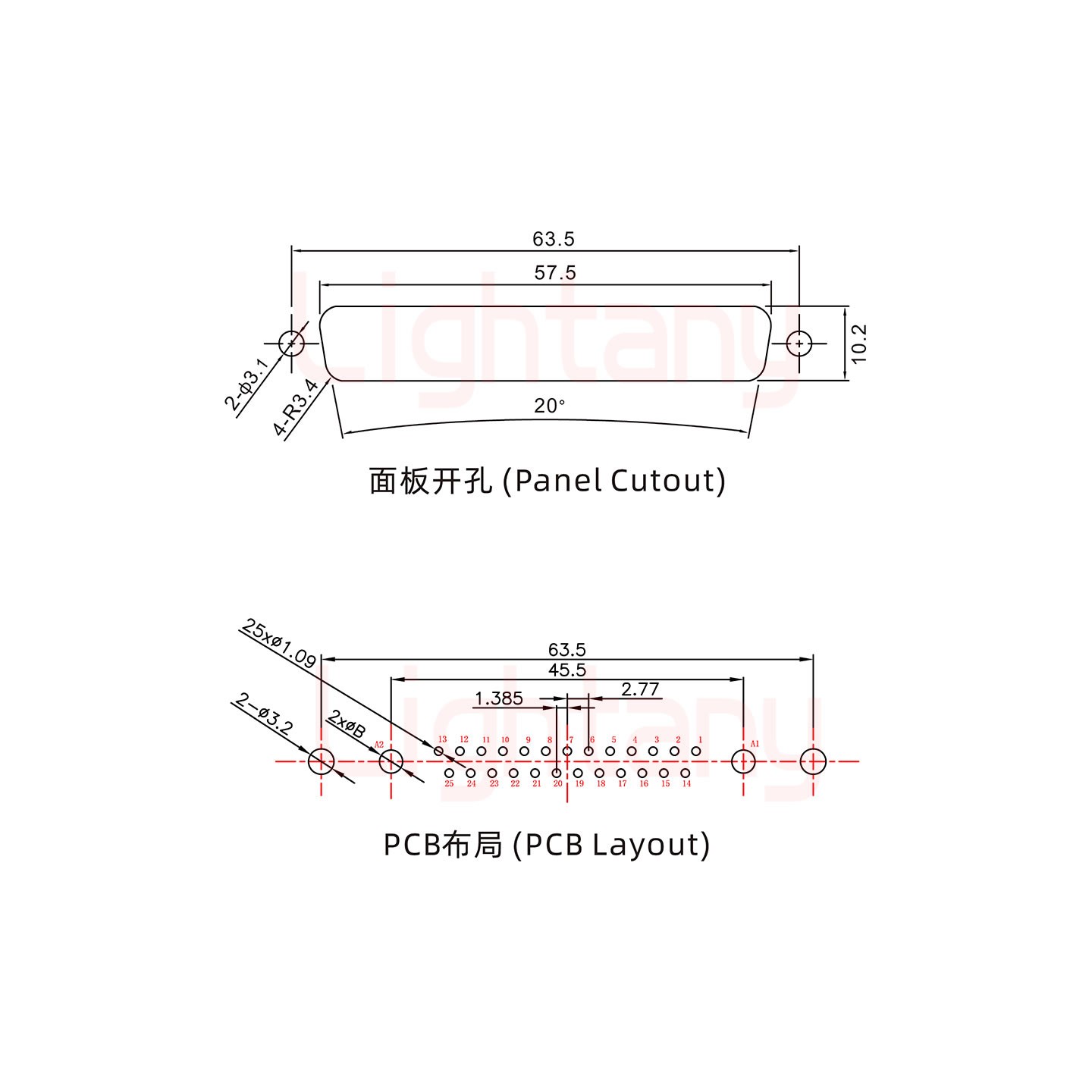 27W2母PCB直插板/铆鱼叉7.0/大电流30A