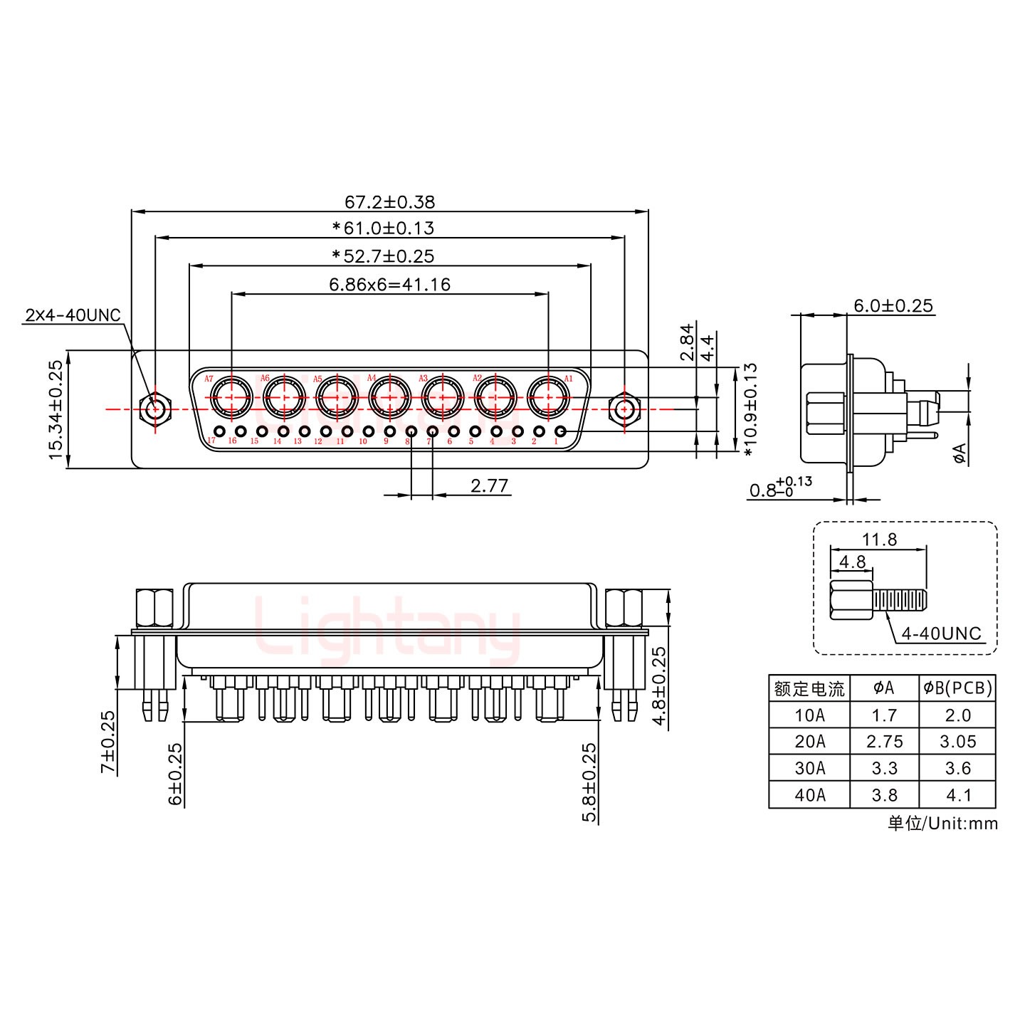 24W7母PCB直插板/铆鱼叉7.0/大电流30A