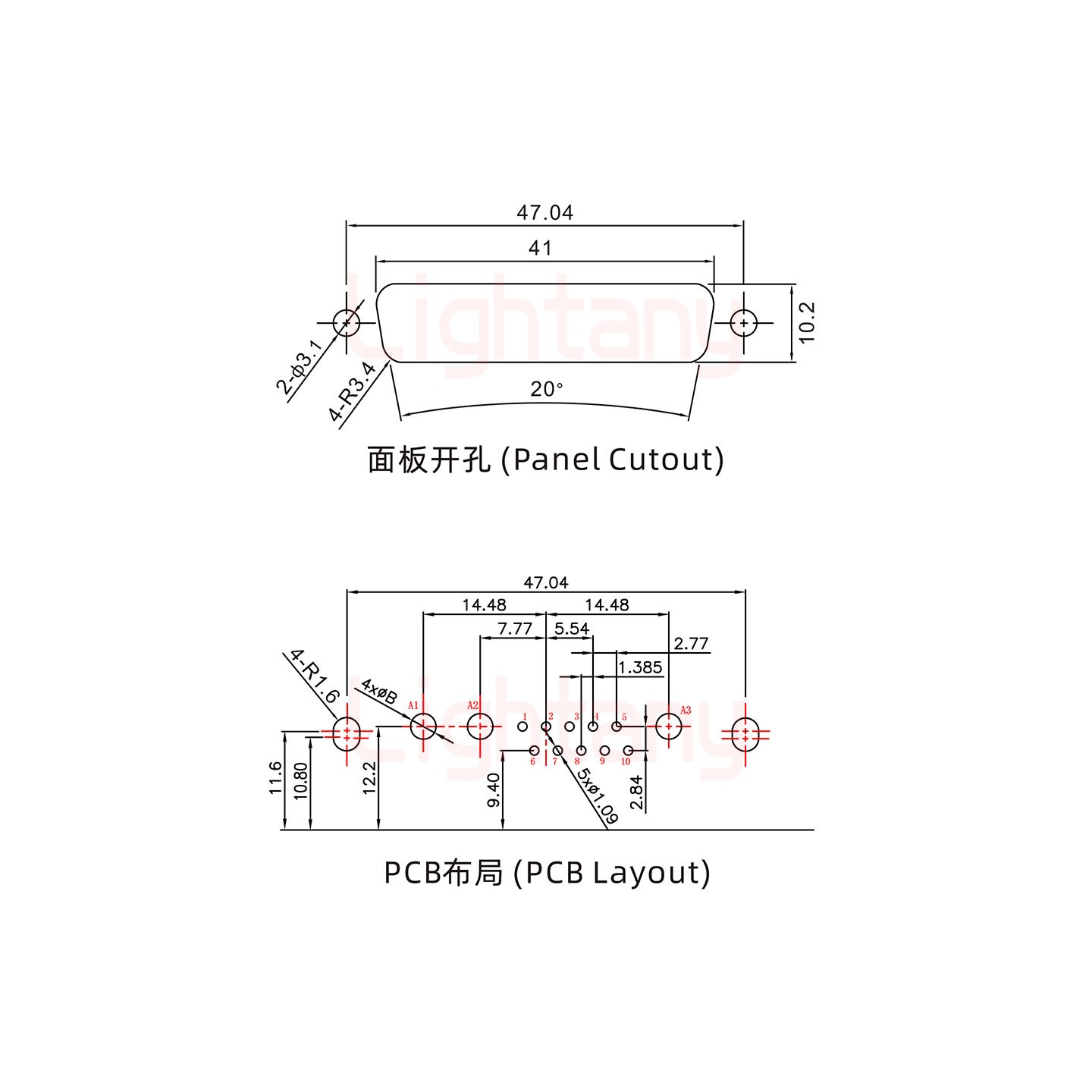 13W3公PCB弯插板/铆支架10.8/大电流30A