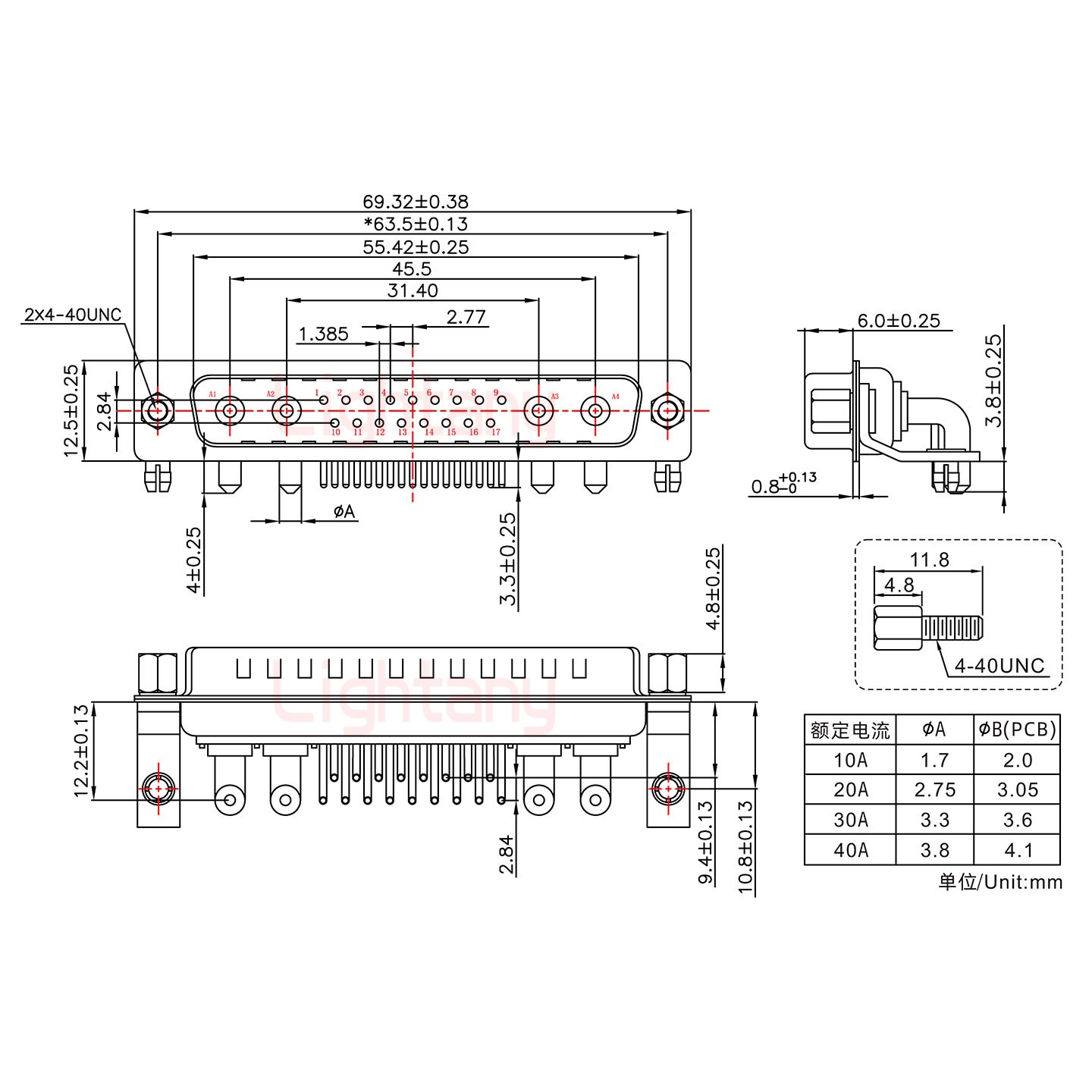 21W4公PCB弯插板/铆支架10.8/大电流30A