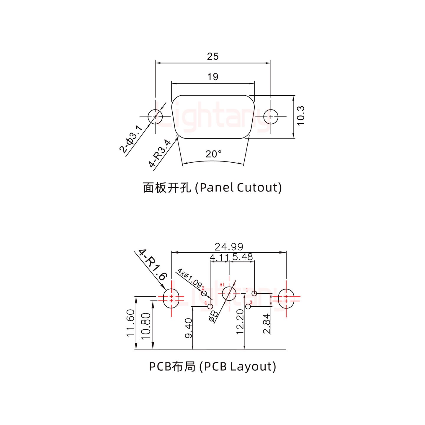 5W1母PCB弯插板/铆支架10.8/大电流10A