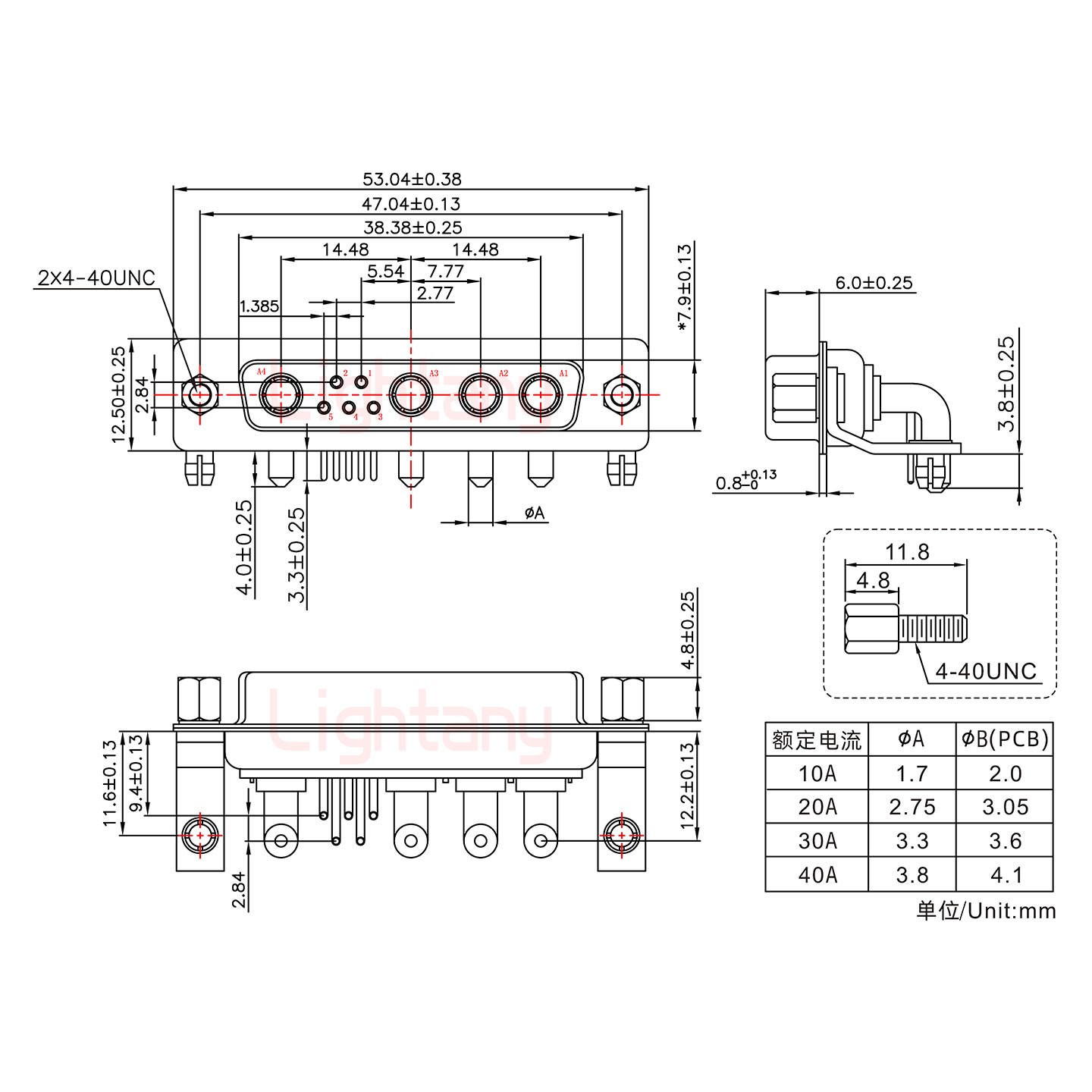 9W4母PCB弯插板/铆支架11.6/大电流40A