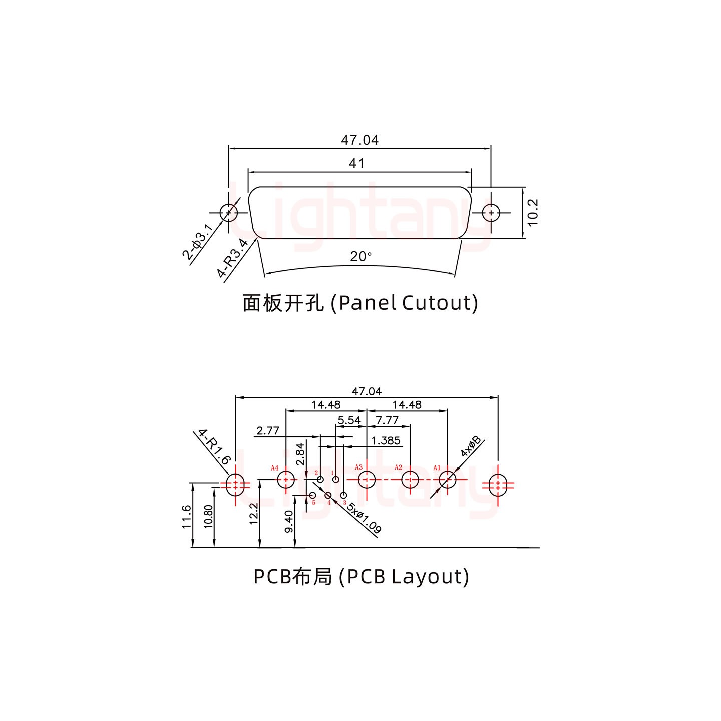 9W4母PCB弯插板/铆支架11.6/大电流40A