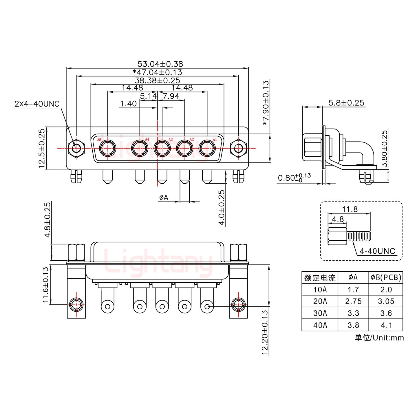 5W5母PCB弯插板/铆支架11.6/大电流20A