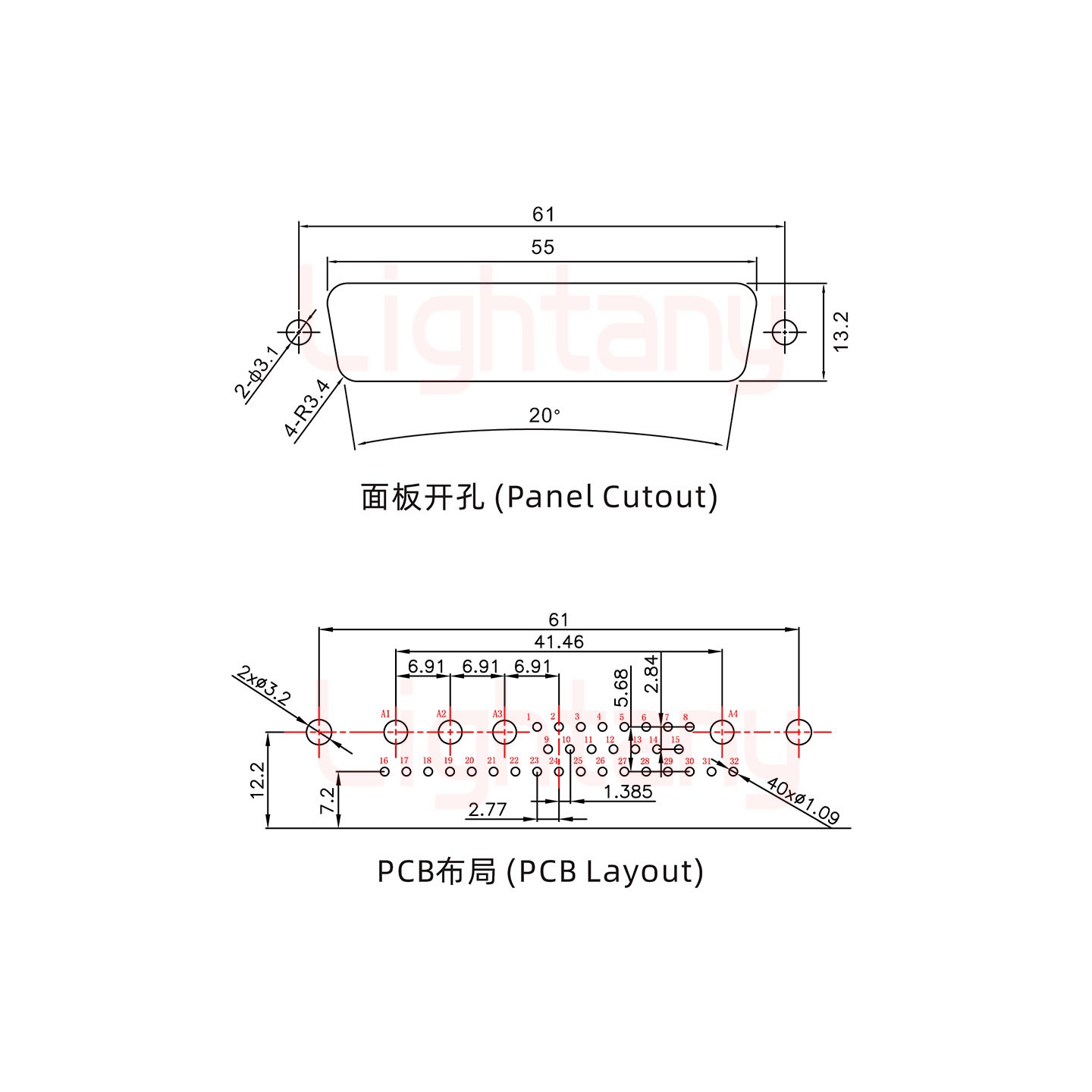 36W4公PCB弯插板/铆支架12.2/大电流20A