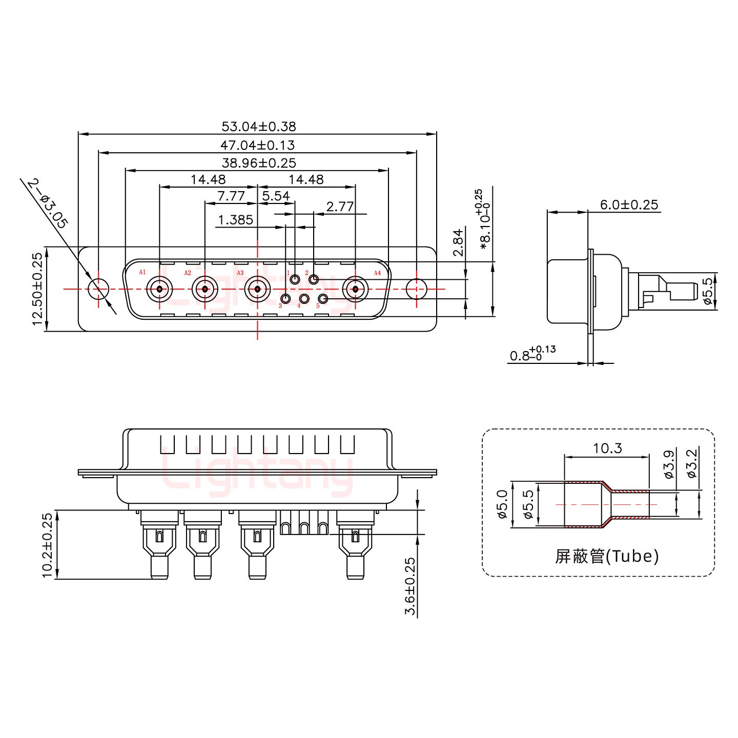 9W4公焊线式75欧姆+25P金属外壳1015弯出线4~12mm