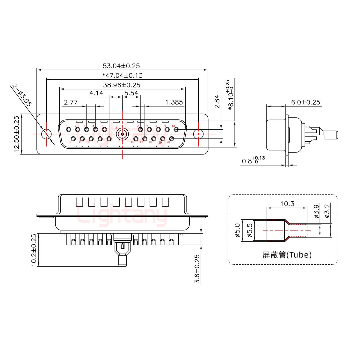 21W1公焊线式50欧姆+25P金属外壳592斜出线4~12mm