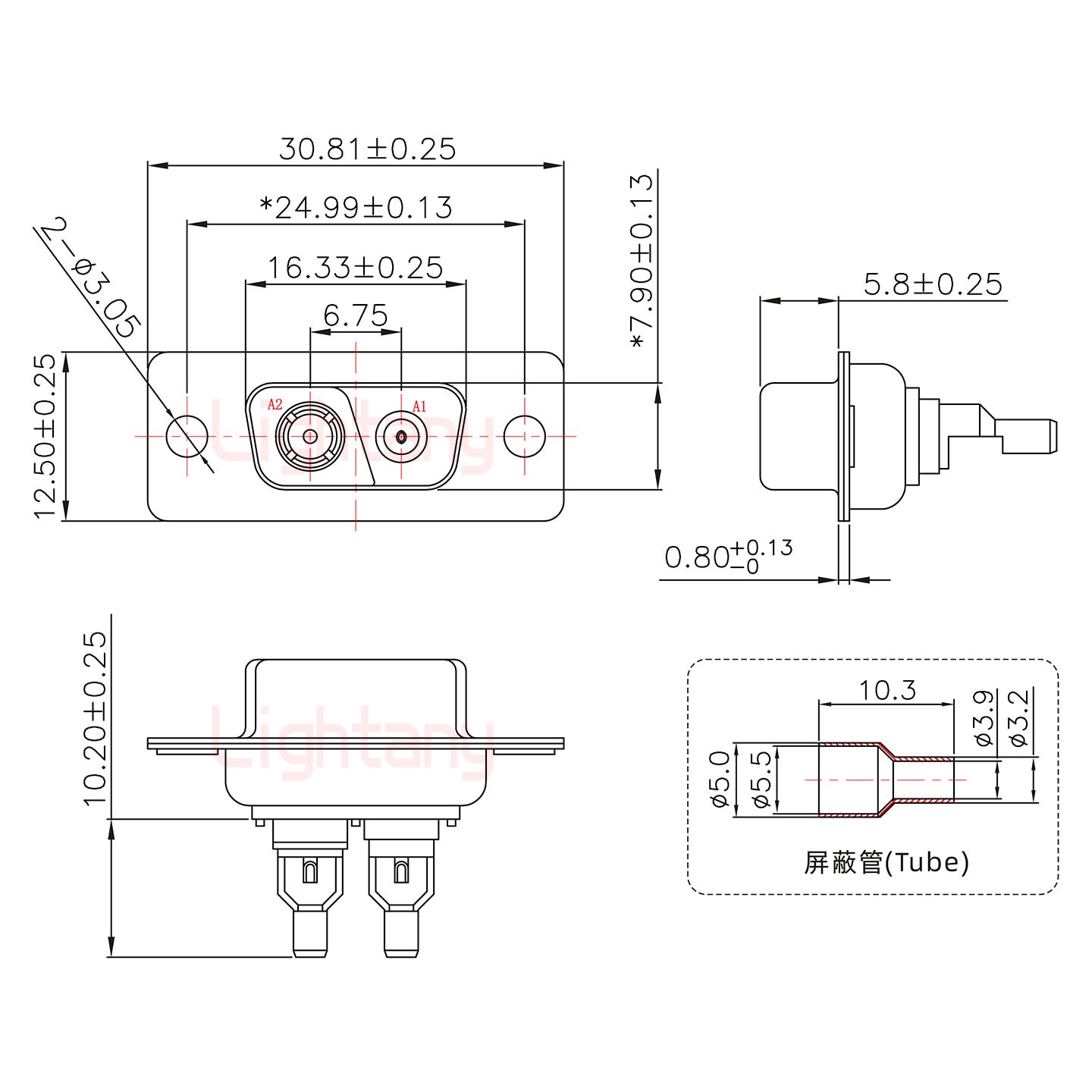 2V2母焊线式75欧姆+9P金属外壳1707直出线4~12mm