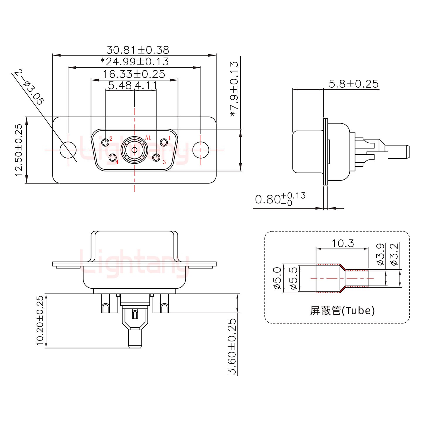 5W1母焊线式75欧姆+9P金属外壳1392斜出线4~12mm