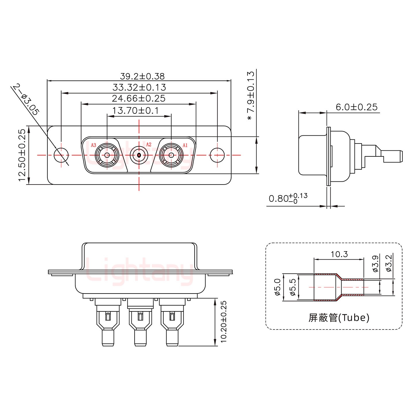 3V3母焊线式50欧姆+15P金属外壳1664直出线4~12mm