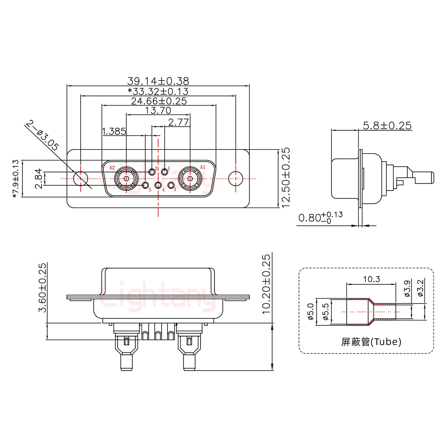 7W2母焊线式75欧姆+15P金属外壳1679斜出线4~12mm