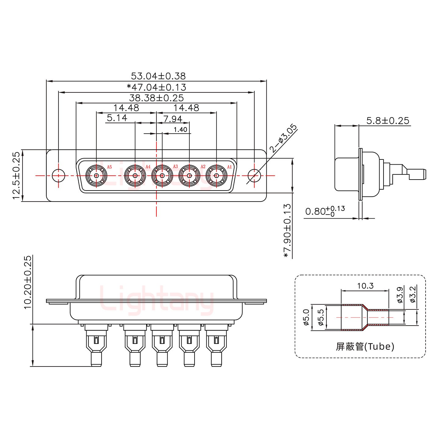 5W5母焊线式75欧姆+25P金属外壳1015弯出线4~12mm