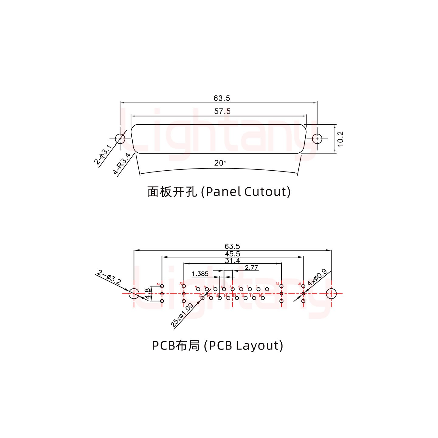 21W4母PCB直插板/铆鱼叉7.0/射频同轴75欧姆