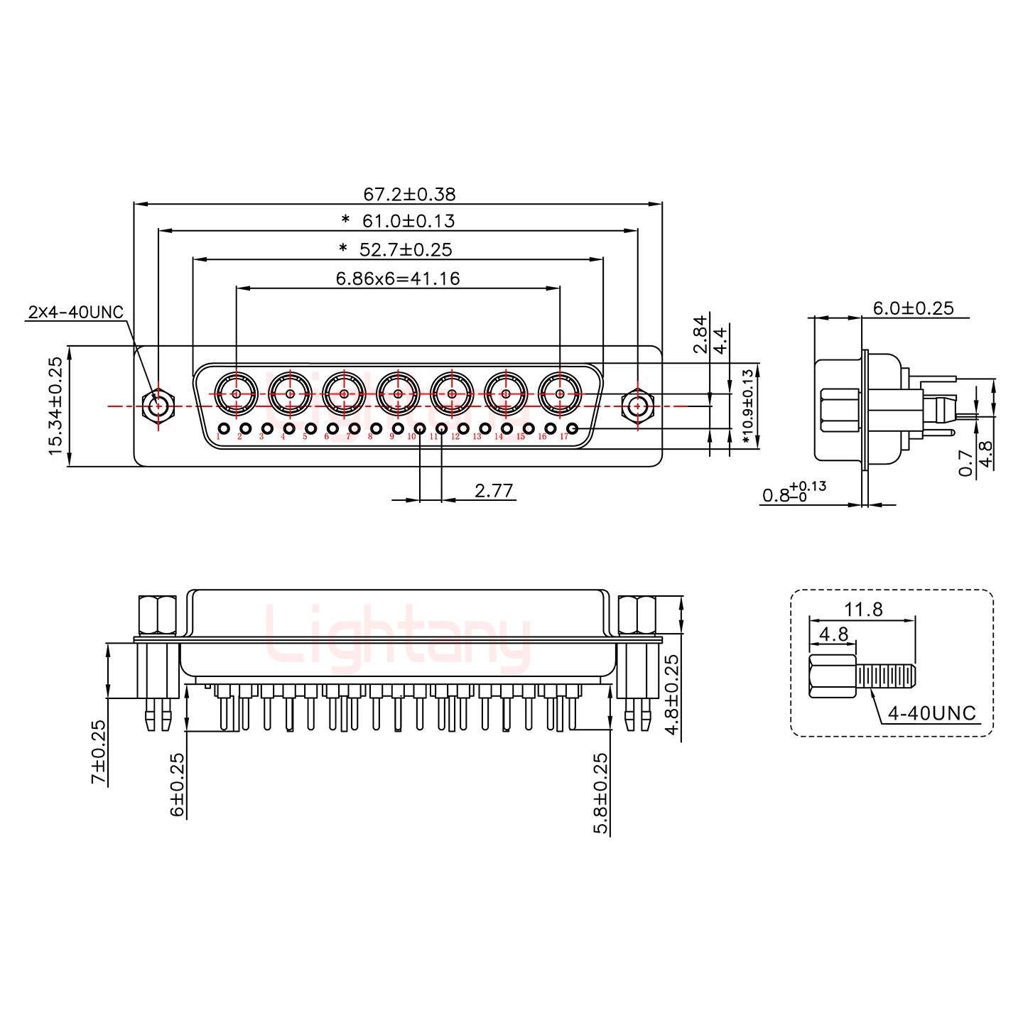 24W7母PCB直插板/铆鱼叉7.0/射频同轴50欧姆