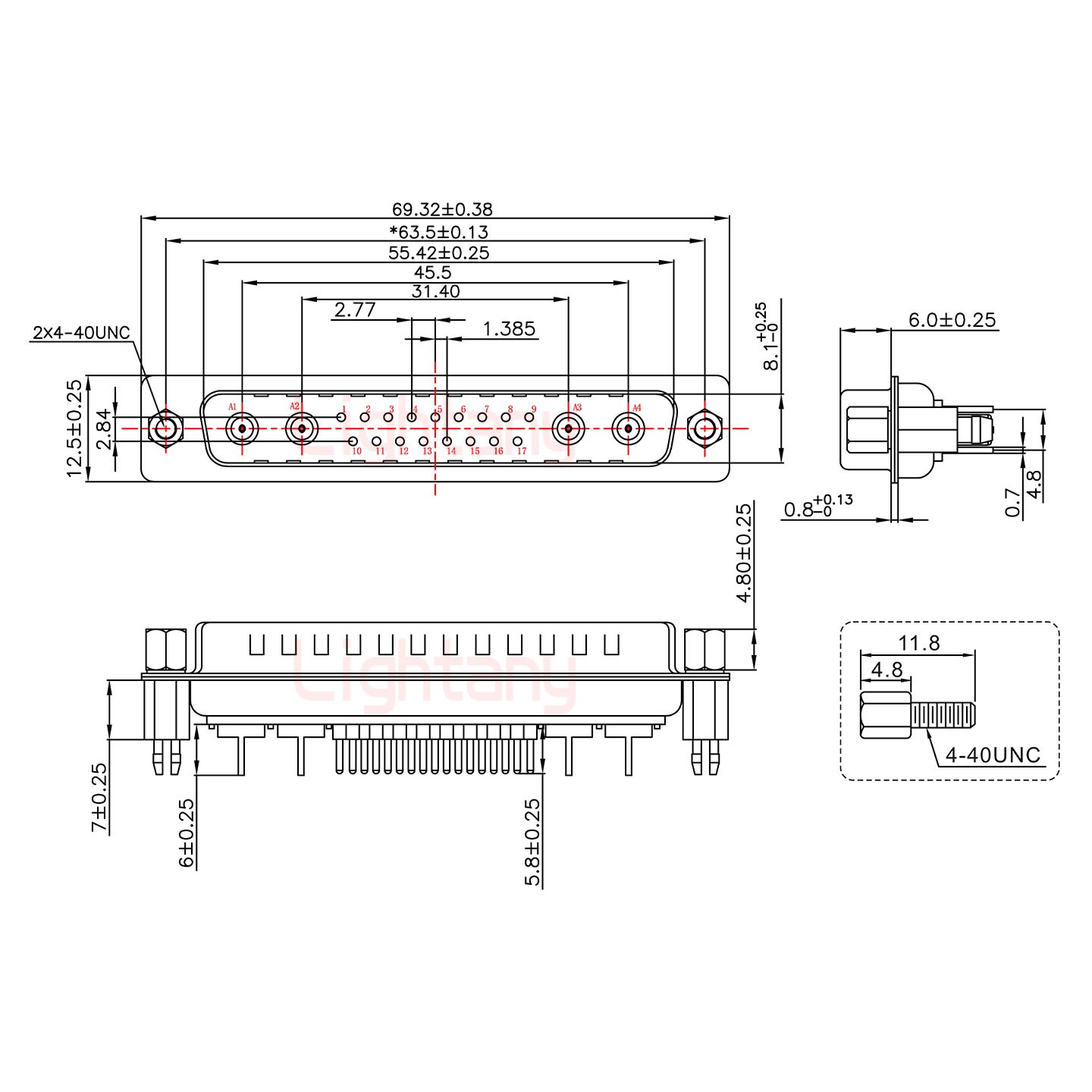 21W4公PCB直插板/铆鱼叉7.0/射频同轴75欧姆