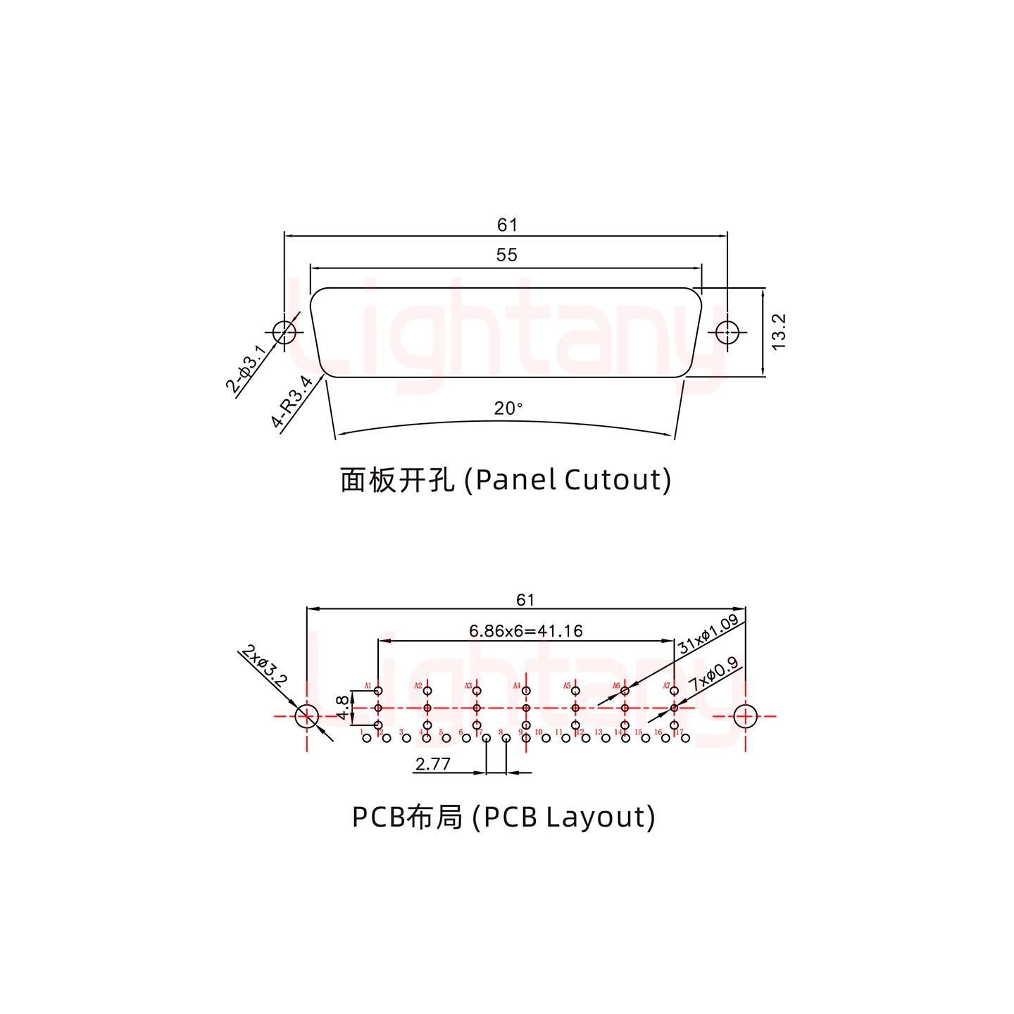 24W7公PCB直插板/铆鱼叉7.0/射频同轴75欧姆