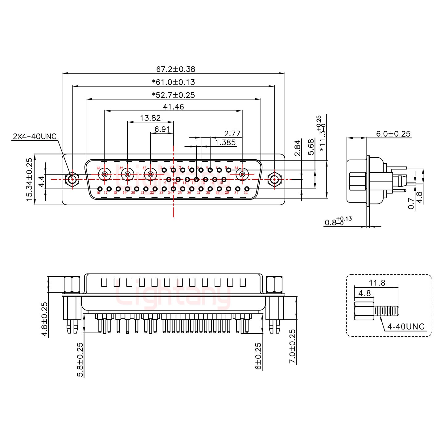 36W4公PCB直插板/铆鱼叉7.0/射频同轴50欧姆