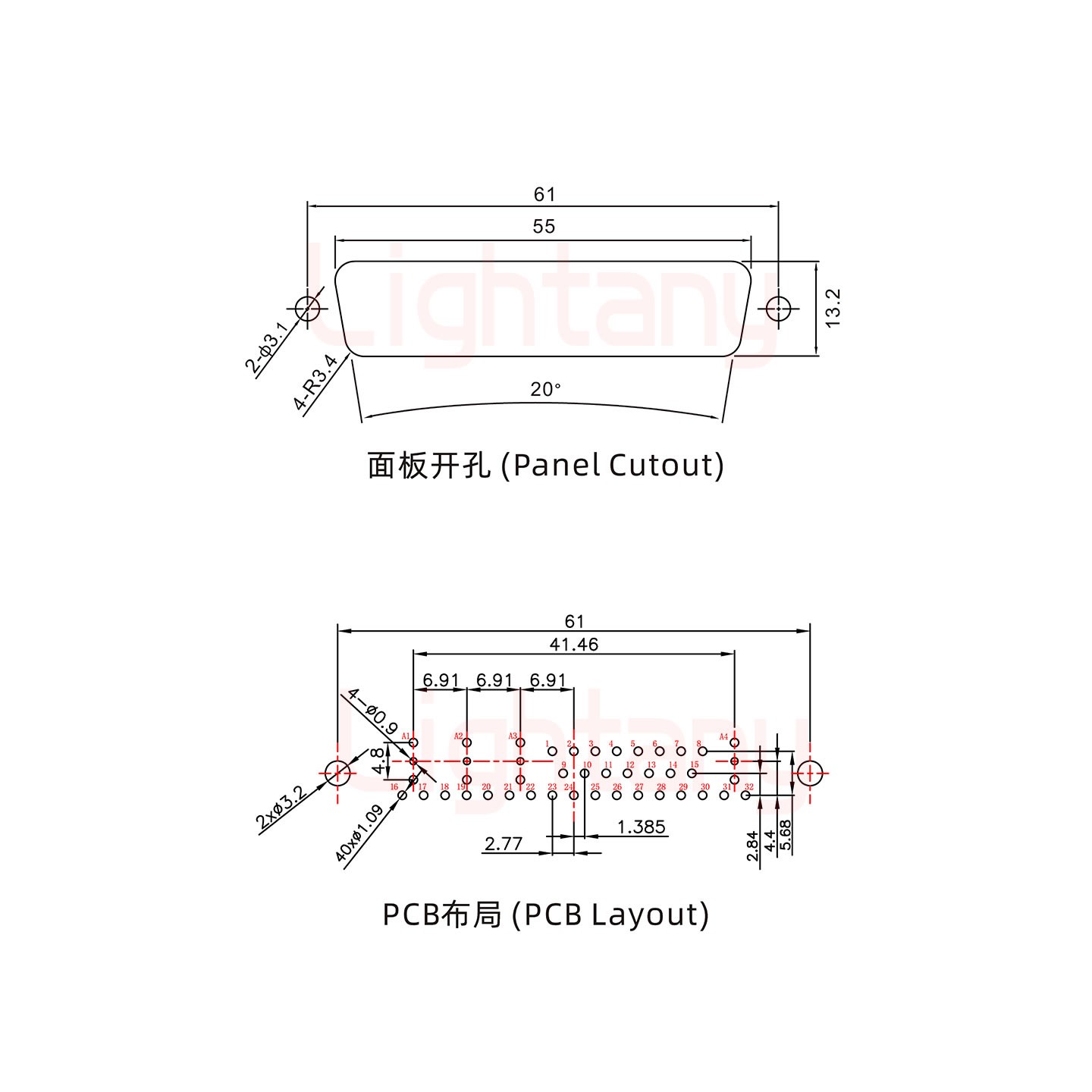 36W4公PCB直插板/铆鱼叉7.0/射频同轴50欧姆