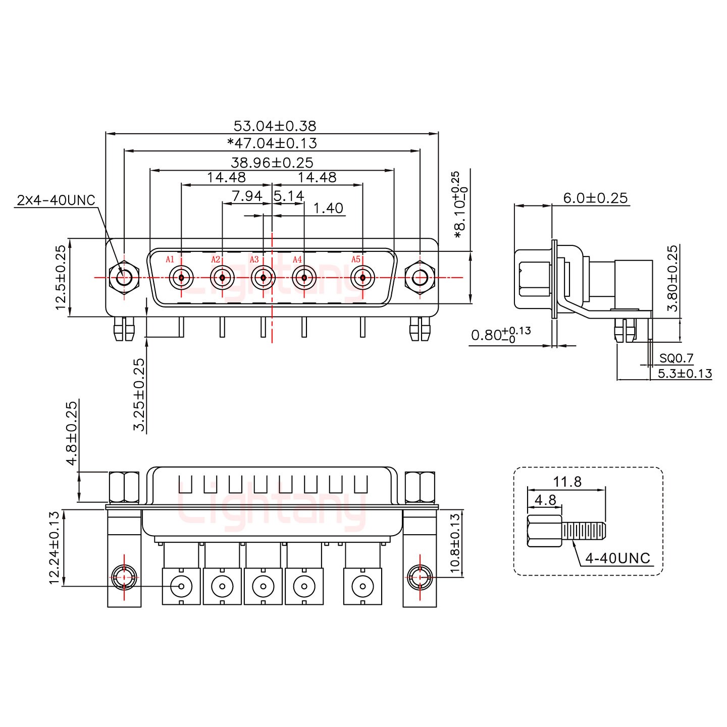 5W5公PCB弯插板/铆支架10.8/射频同轴50欧姆