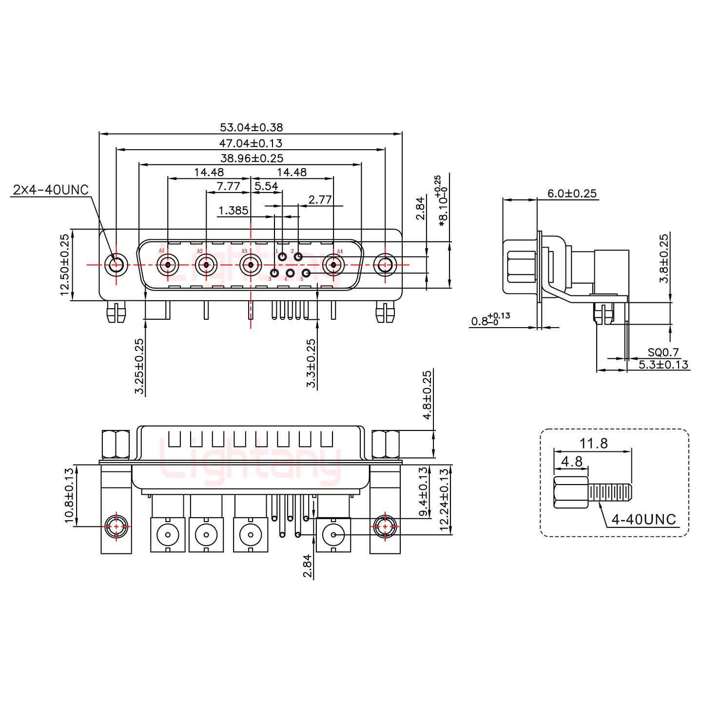 9W4公PCB弯插板/铆支架10.8/射频同轴50欧姆