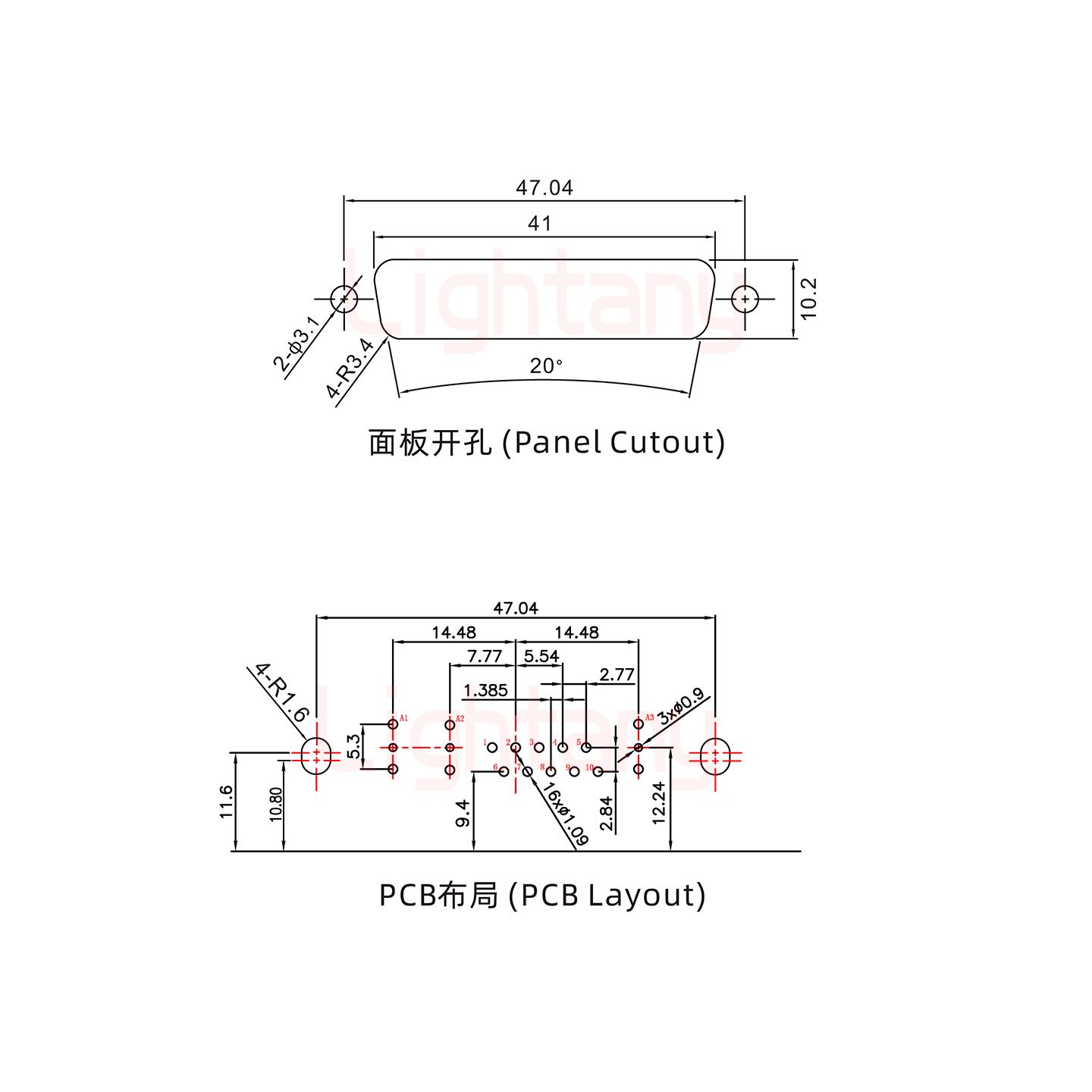 13W3公PCB弯插板/铆支架10.8/射频同轴75欧姆