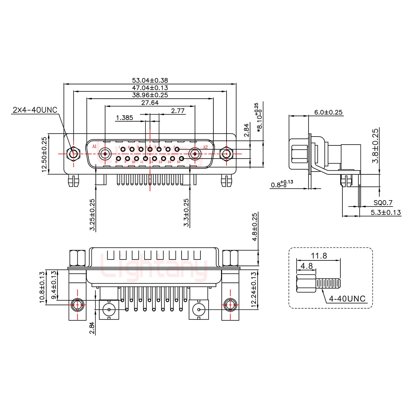 17W2公PCB弯插板/铆支架10.8/射频同轴50欧姆