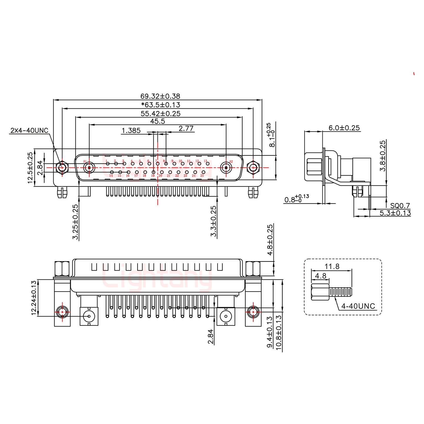 27W2公PCB弯插板/铆支架10.8/射频同轴75欧姆