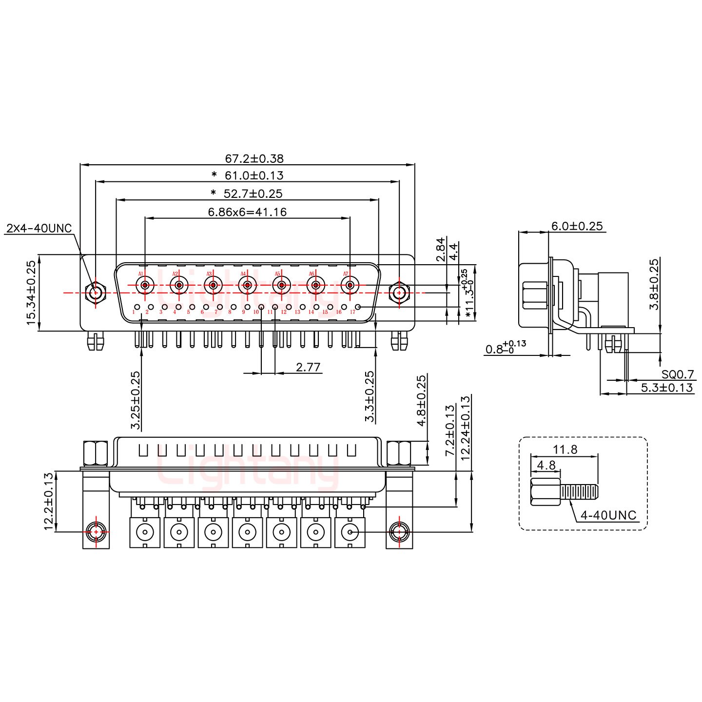 24W7公PCB弯插板/铆支架12.2/射频同轴50欧姆