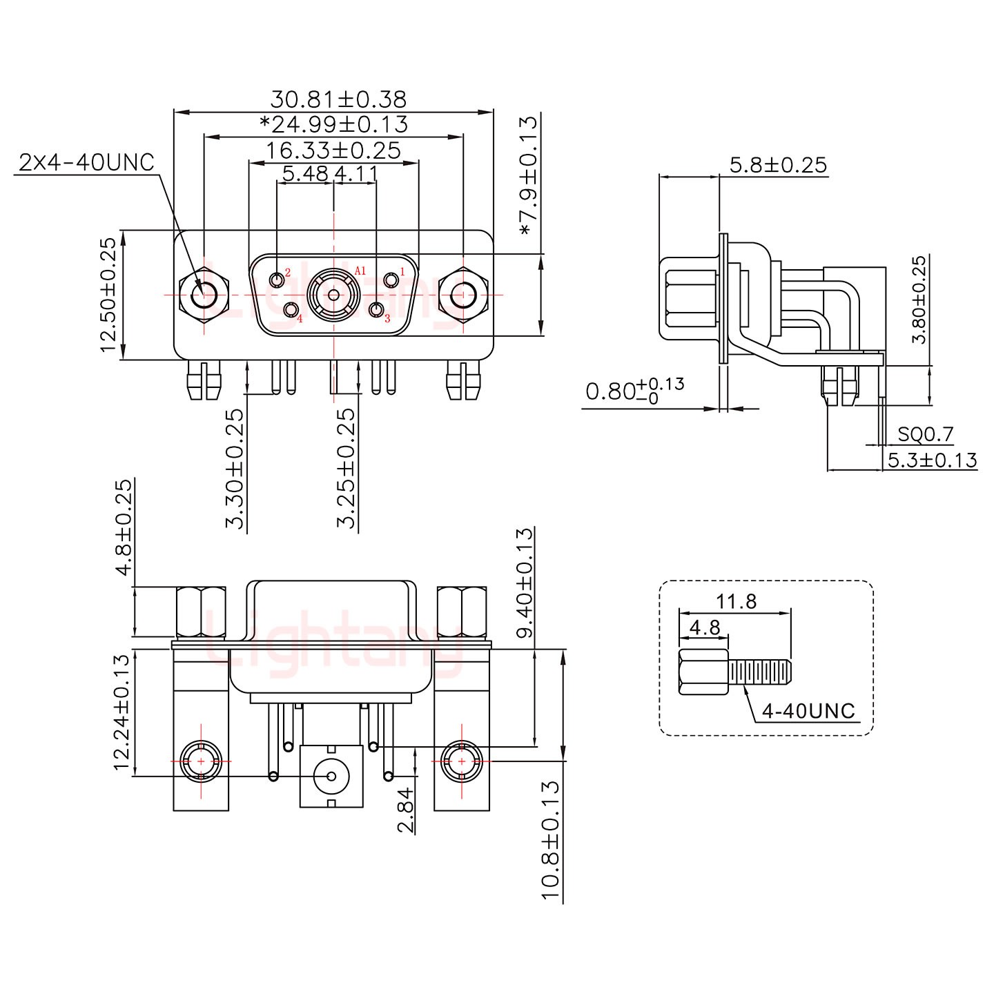 5W1母PCB弯插板/铆支架10.8/射频同轴75欧姆