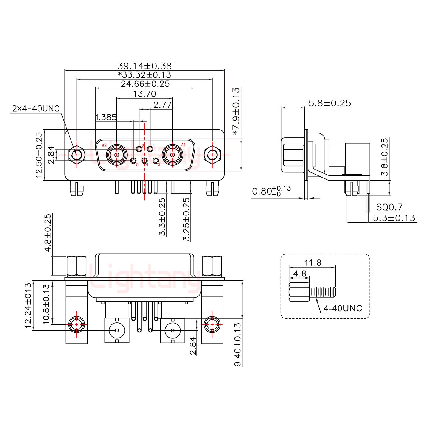 7W2母PCB弯插板/铆支架10.8/射频同轴50欧姆