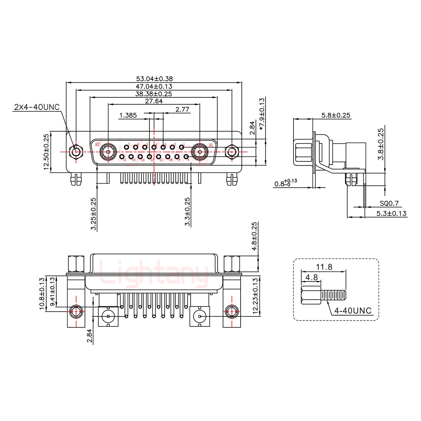 17W2母PCB弯插板/铆支架10.8/射频同轴50欧姆