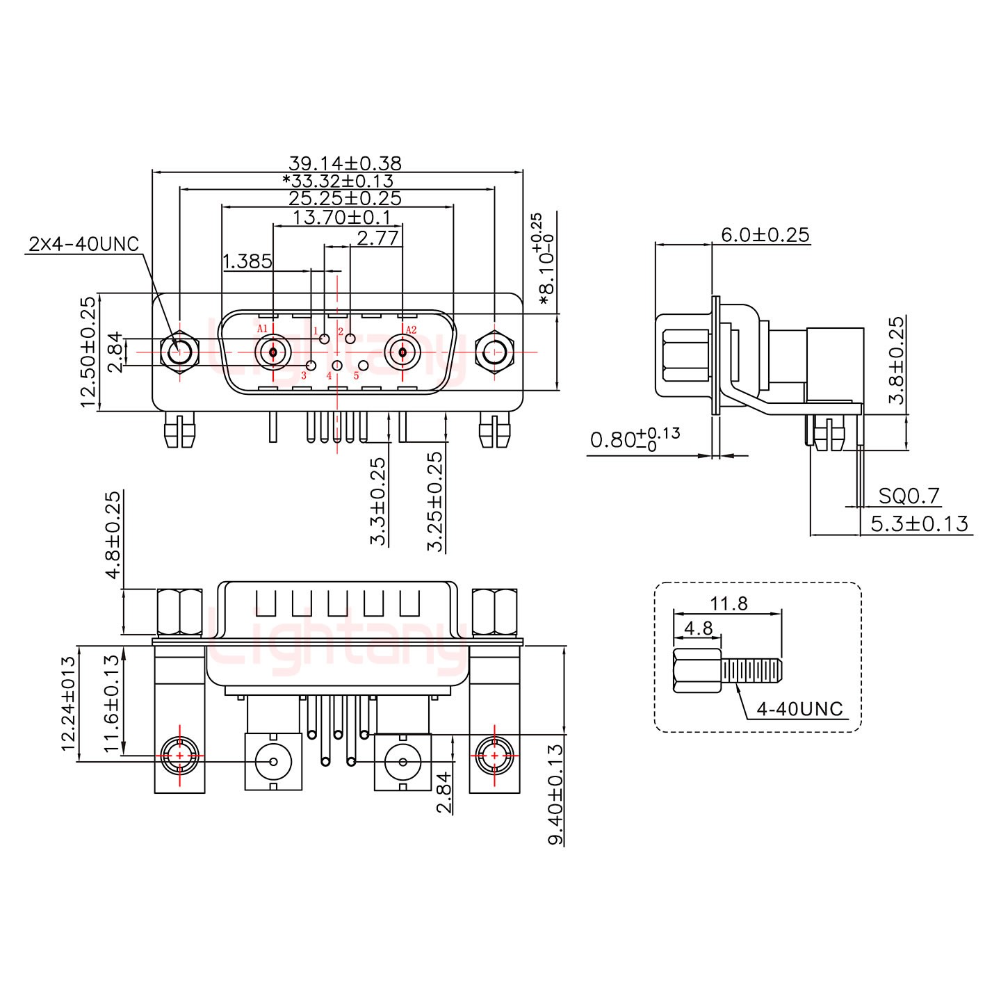 7W2公PCB弯插板/铆支架11.6/射频同轴50欧姆