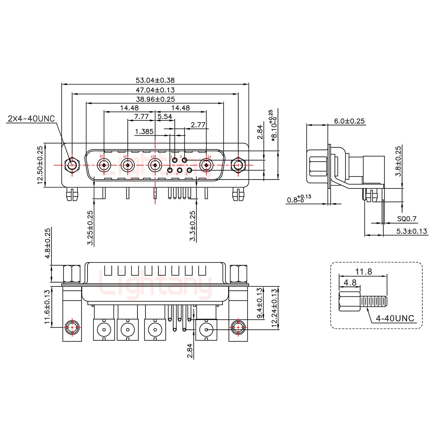 9W4公PCB弯插板/铆支架11.6/射频同轴50欧姆