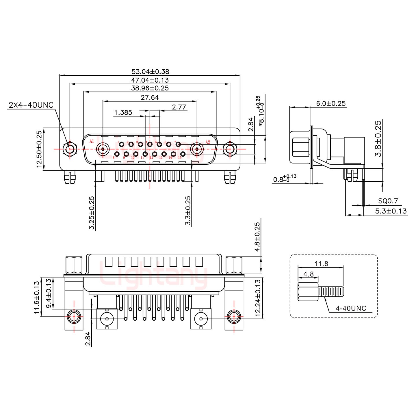 17W2公PCB弯插板/铆支架11.6/射频同轴75欧姆