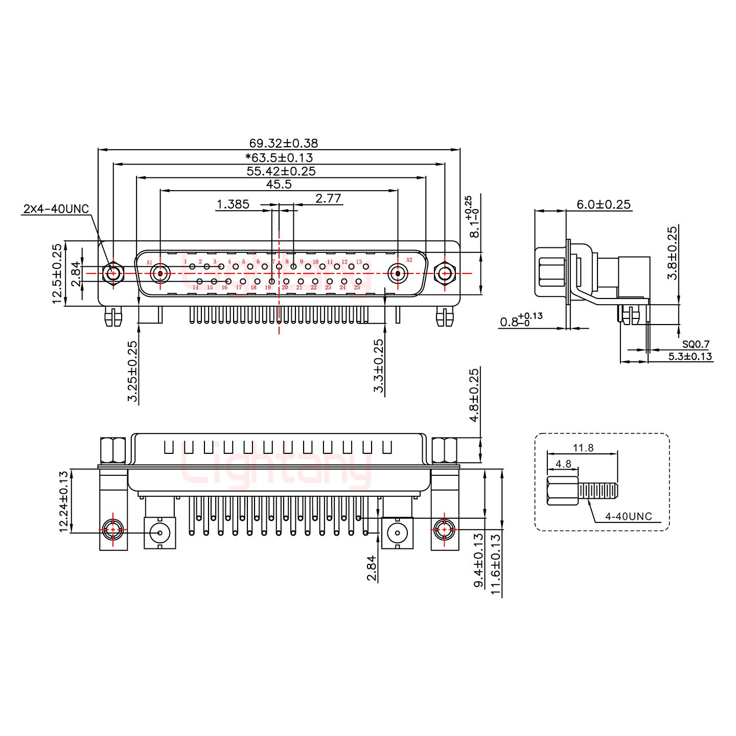 27W2公PCB弯插板/铆支架11.6/射频同轴75欧姆