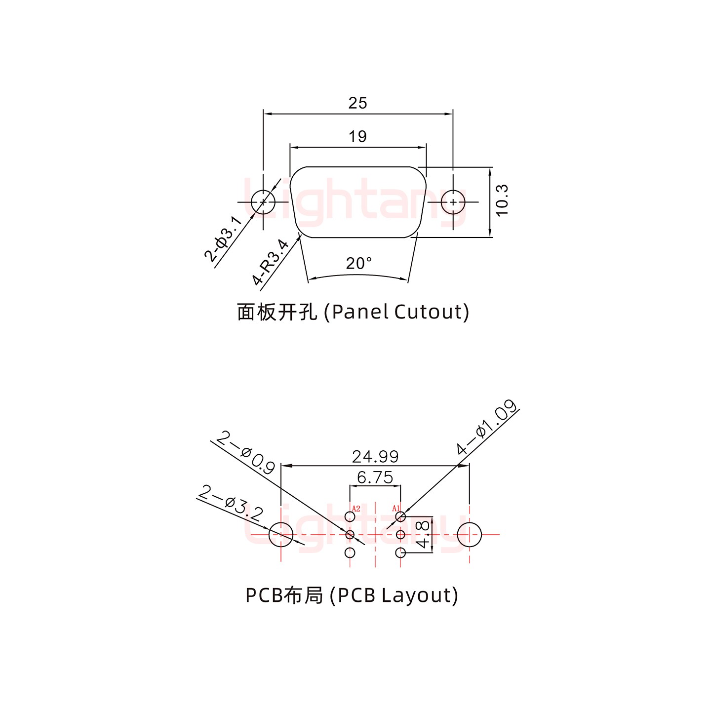 2W2母PCB直插板/铆鱼叉7.0/射频同轴50欧姆