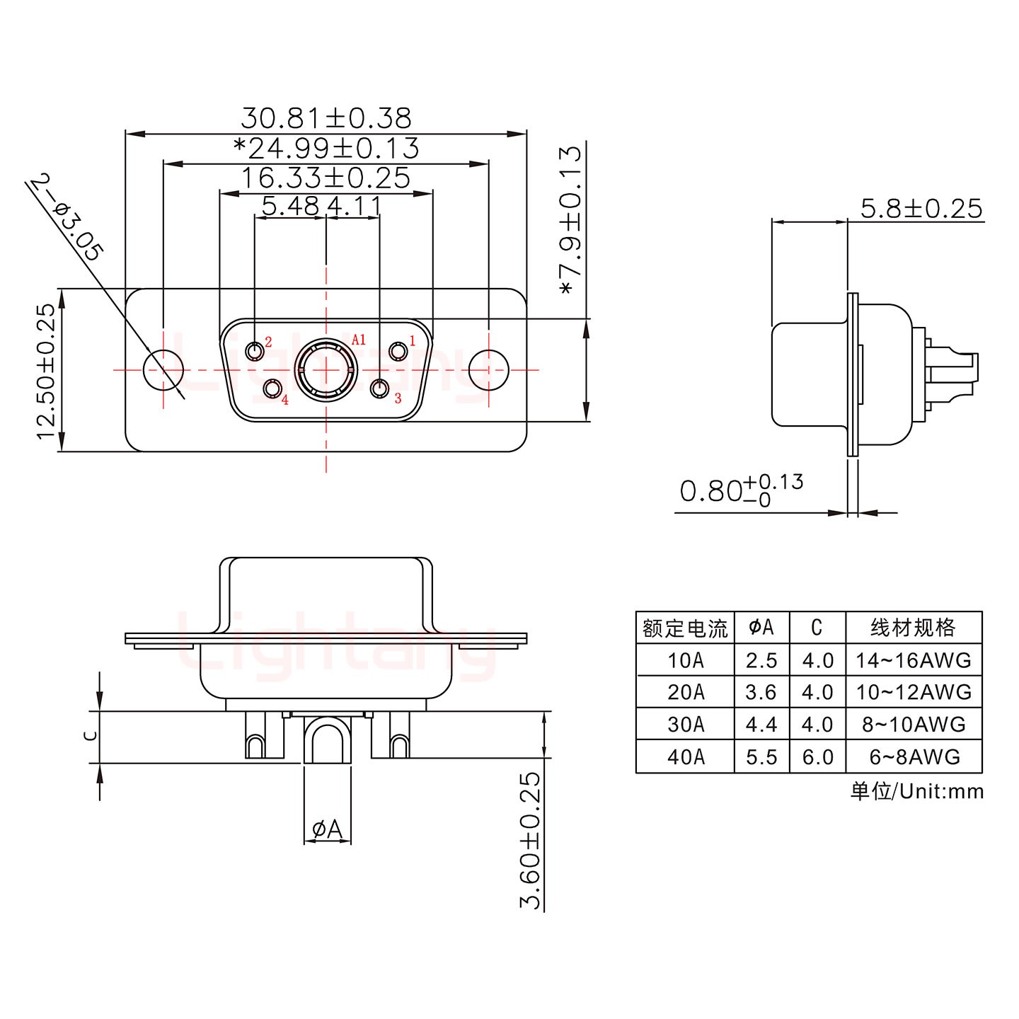 5W1母短体焊线/光孔/大电流40A