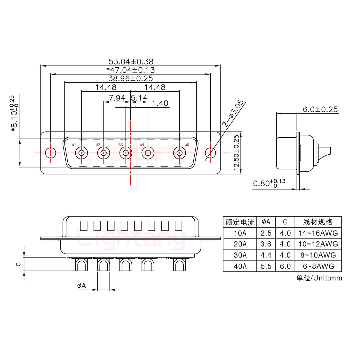 5W5公短体焊线/光孔/大电流20A