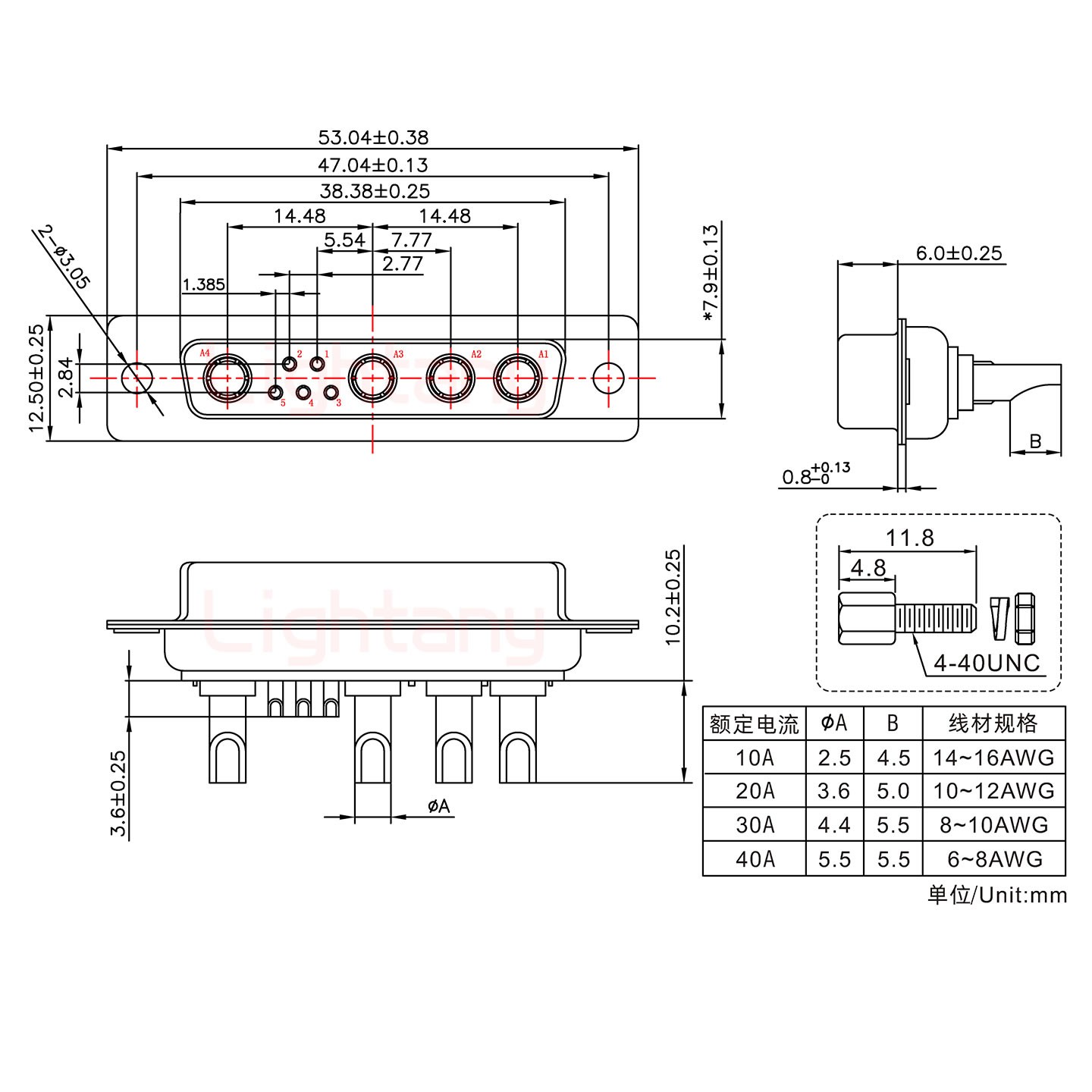 9W4母长体焊线/配螺丝螺母/大电流40A