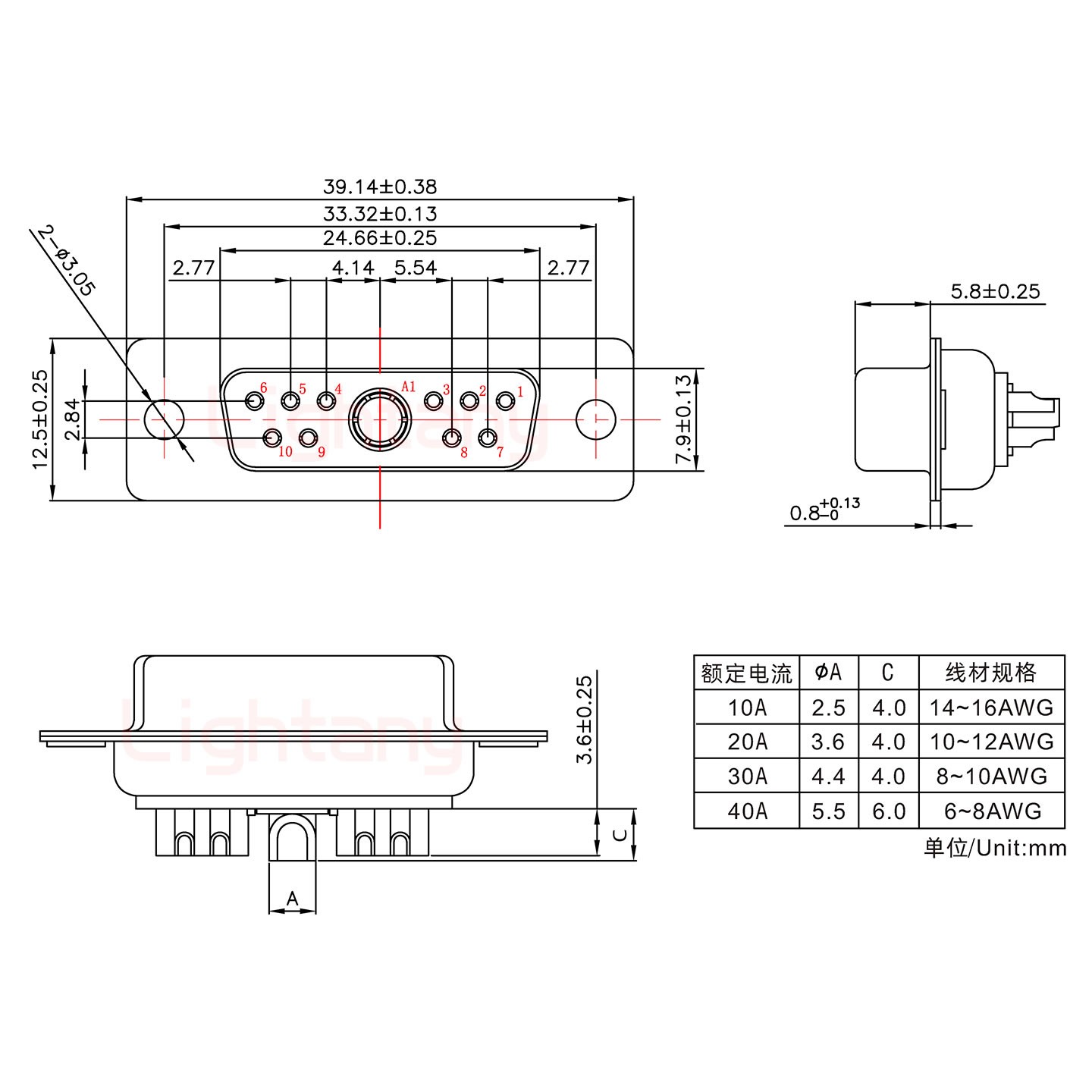 11W1母短体焊线/光孔/大电流40A