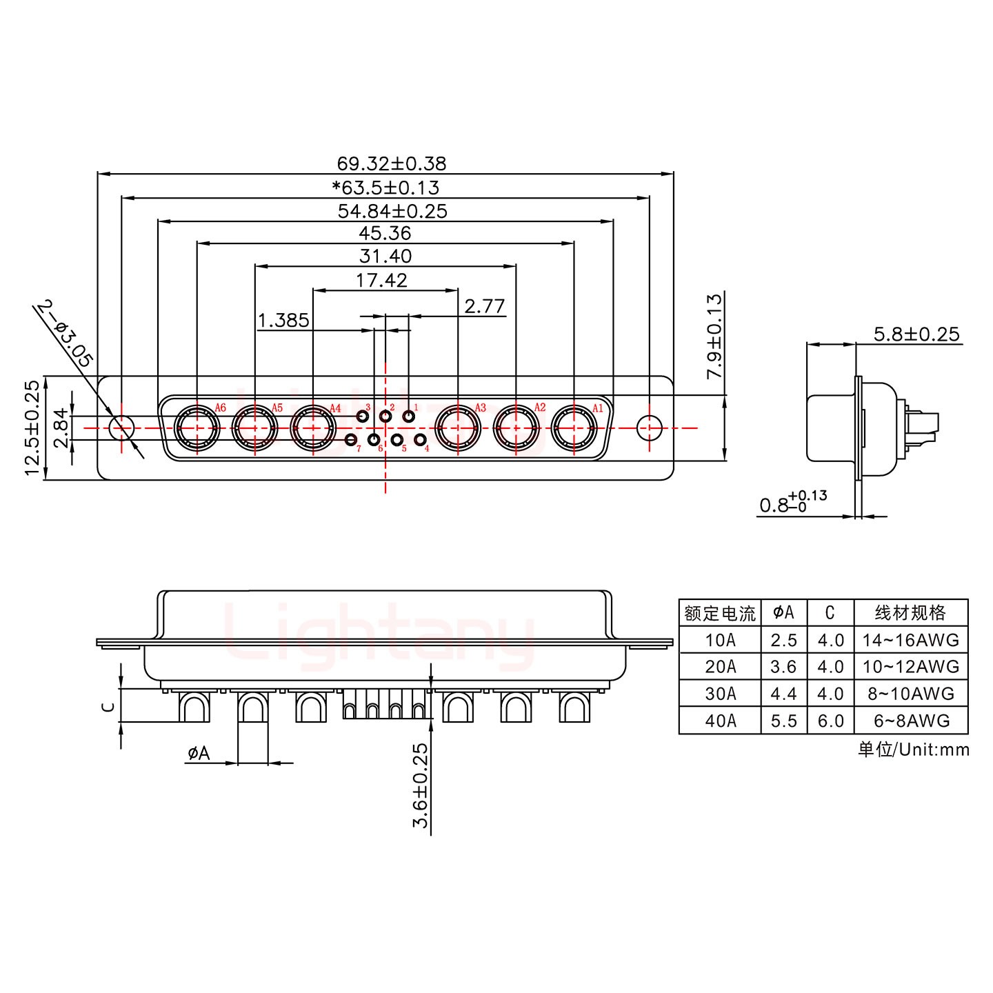 13W6A母短体焊线/光孔/大电流40A