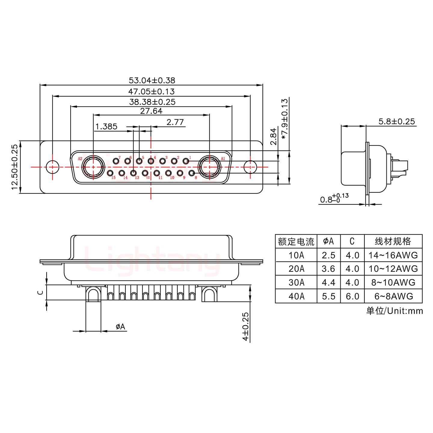 17W2母短体焊线/光孔/大电流30A