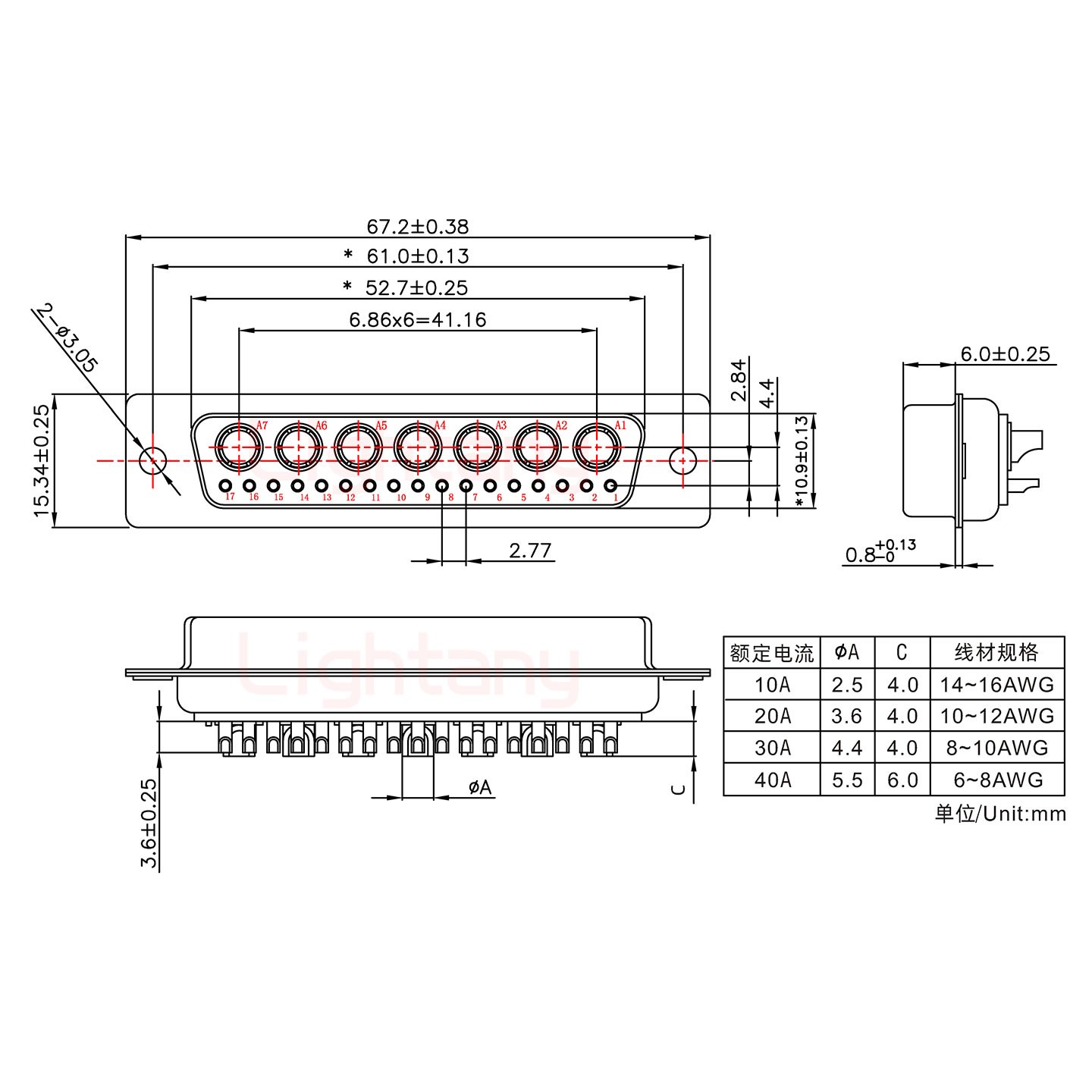 24W7母短体焊线/光孔/大电流30A