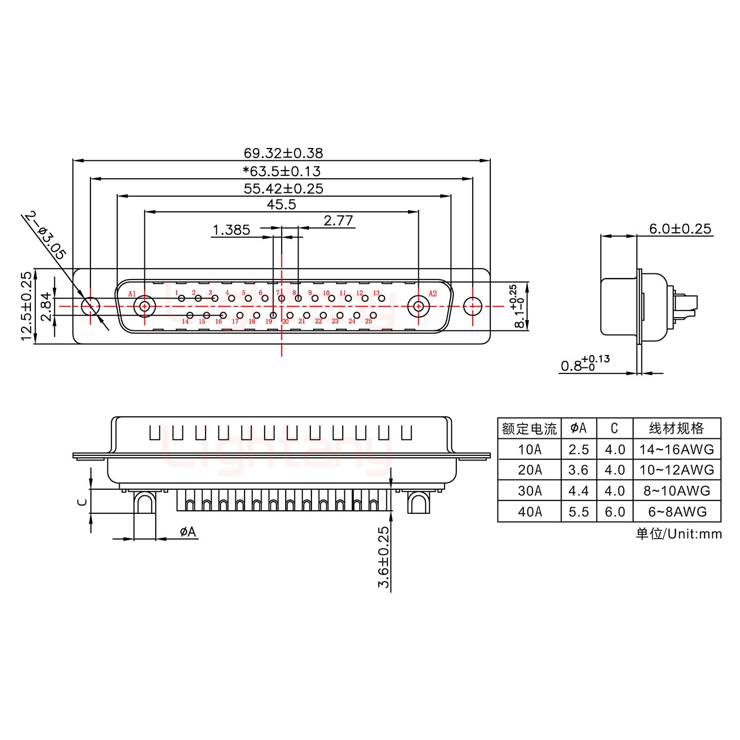 27W2公短体焊线40A+37P金属外壳967斜出线4~12mm