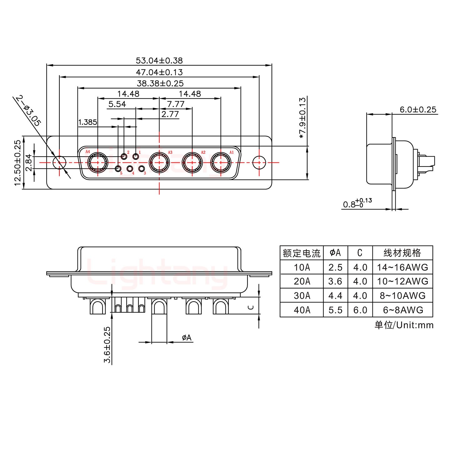 9W4母短体焊线/光孔/大电流40A