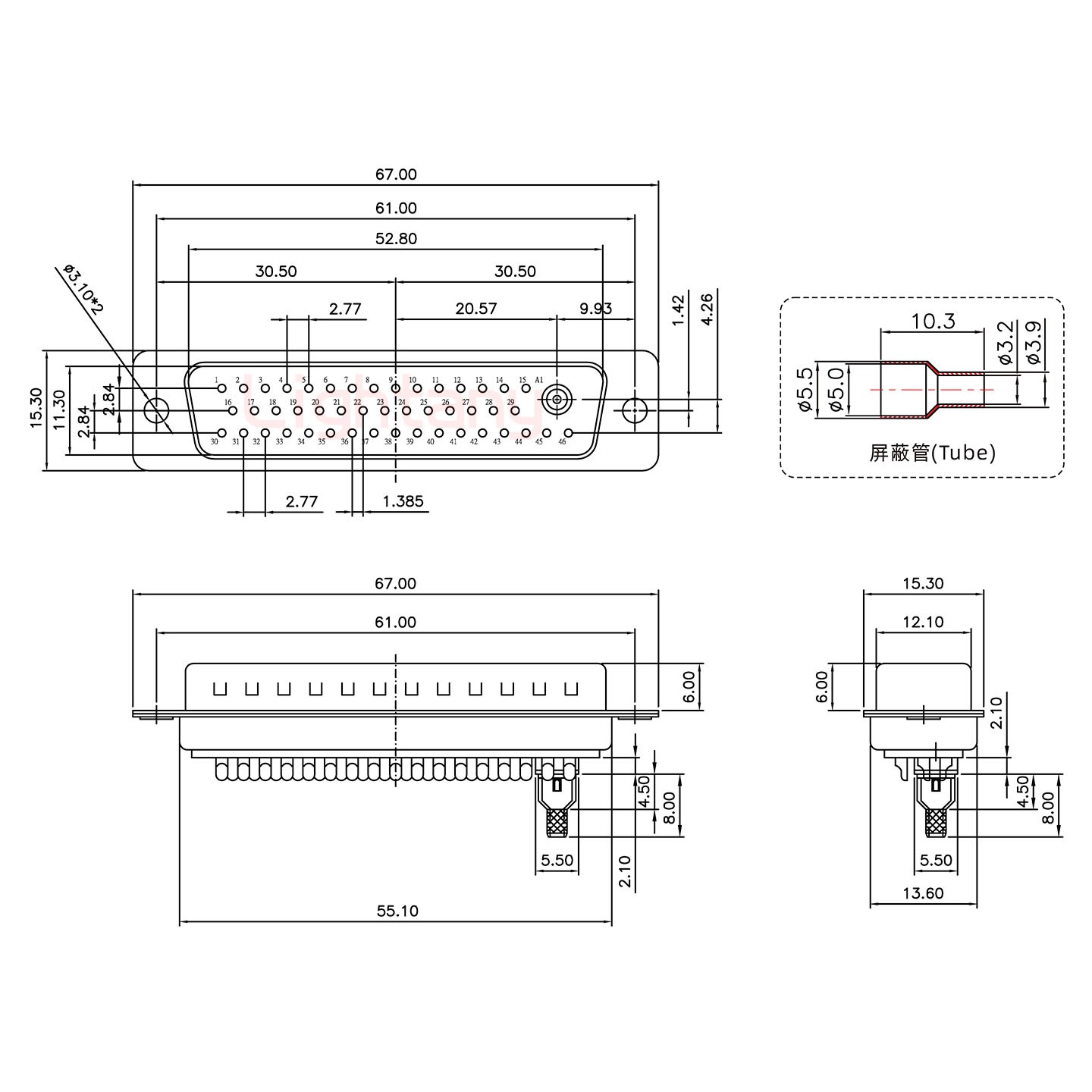 43W2公焊线式50欧姆+50P金属外壳2252三个出线孔12mm