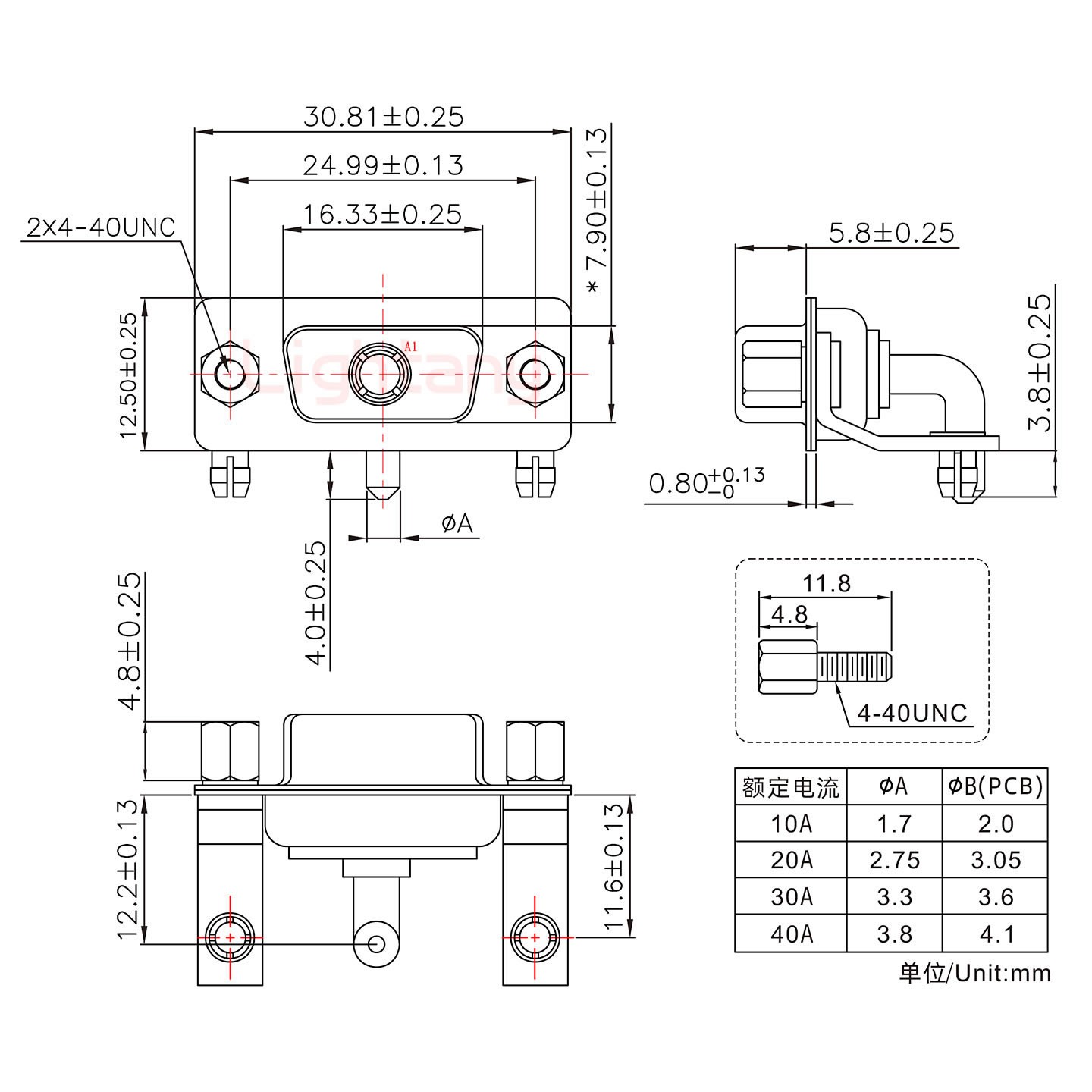 1W1母PCB弯插板/铆支架11.6/大电流30A