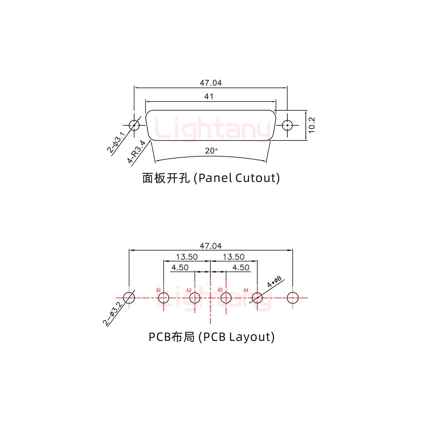 4V4公PCB直插板/铆支架6.0/大电流20A