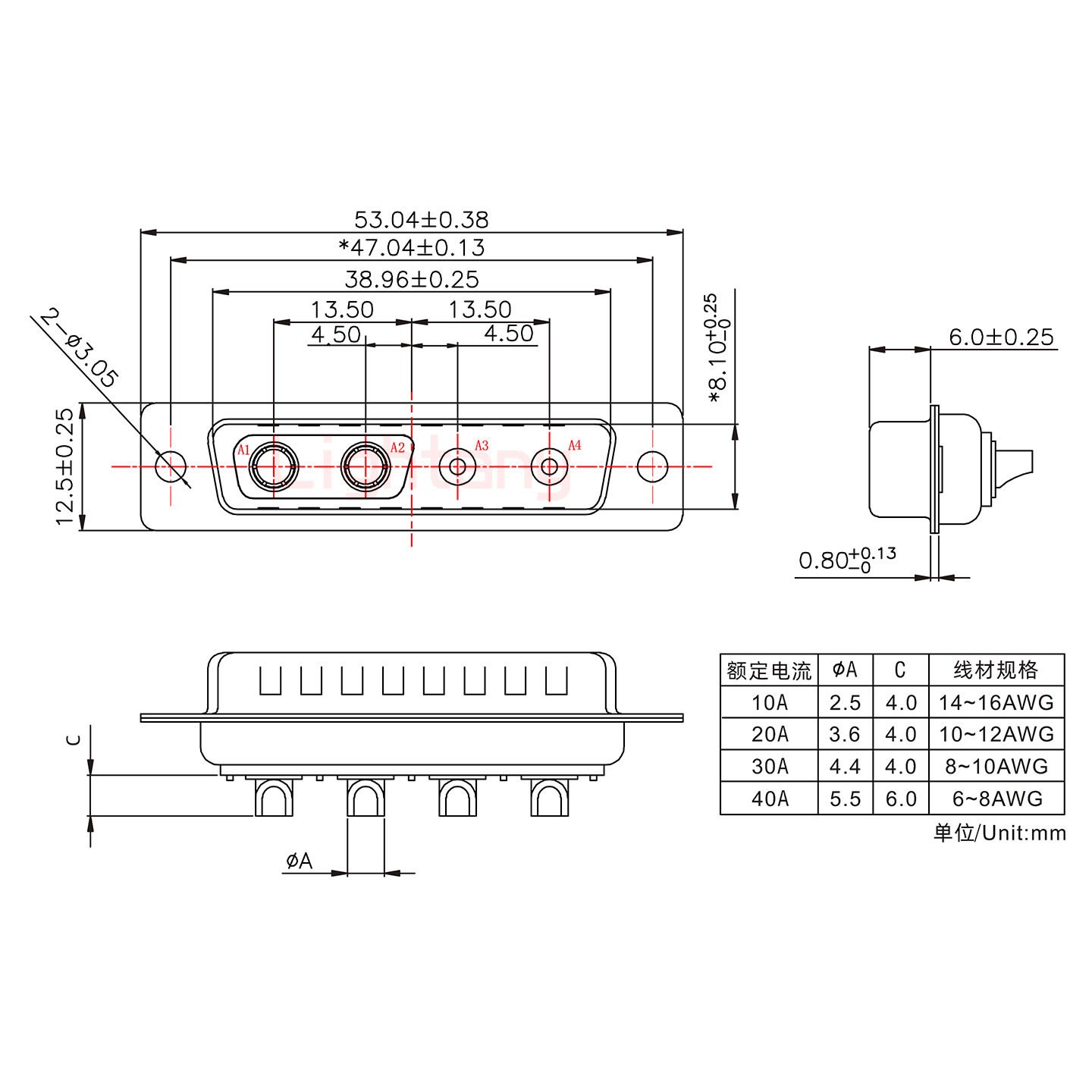 4V4母短体焊线30A+25P金属外壳592斜出线4~12mm