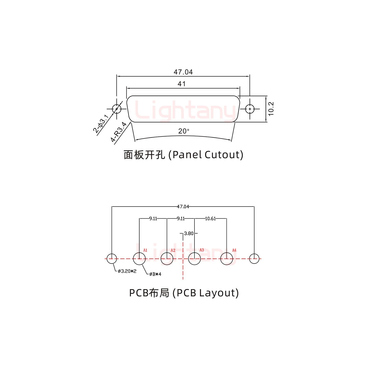 4W4公PCB直插板/铆鱼叉7.0/大电流20A